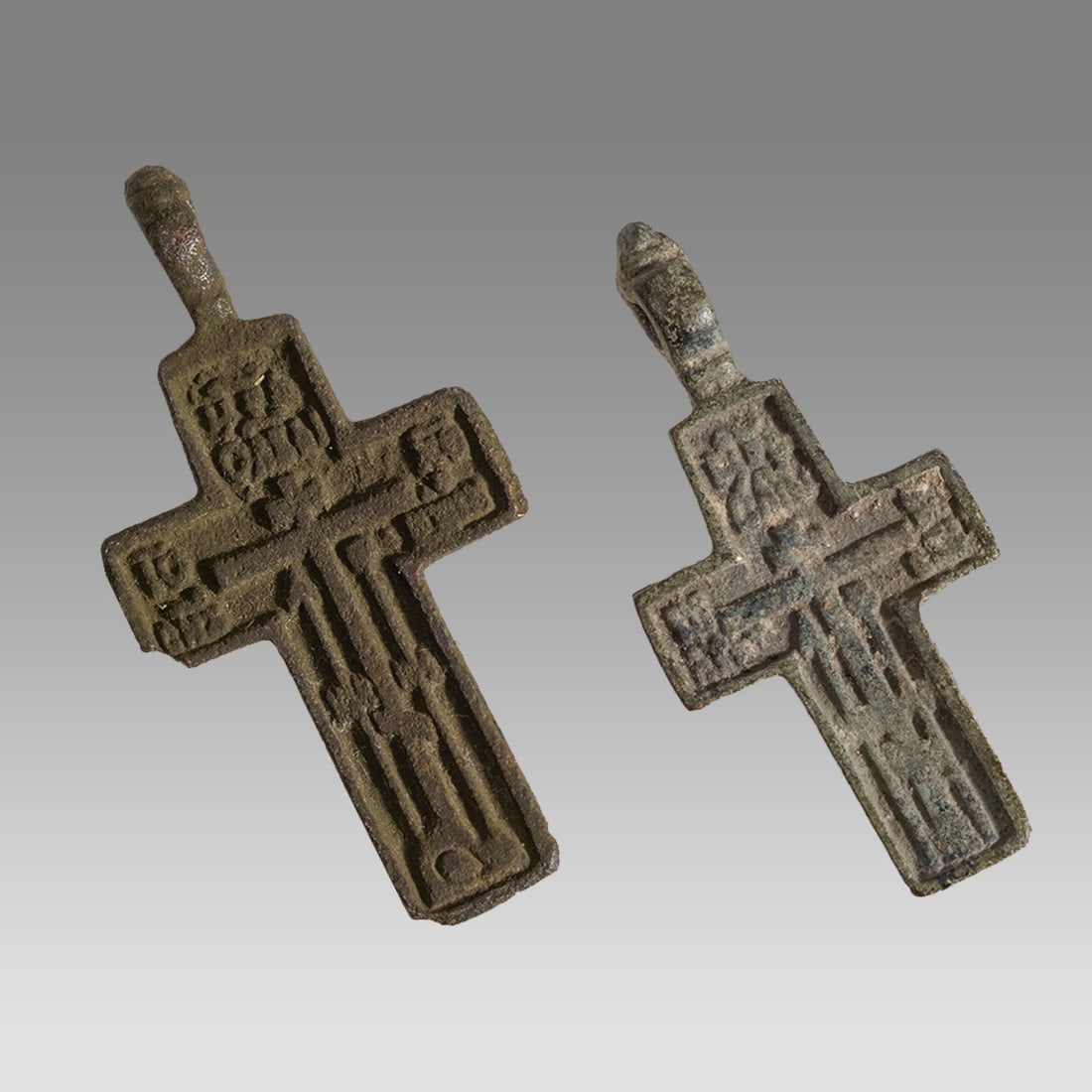 Lot of 2 Russian Bronze Crosses c.19th century. (1 of 2)