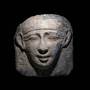 Ancient Egyptian Large Limestone Mask from an Anthropoid Sarcophagus Late Period to Ptolemaic