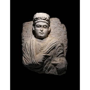Ancient Palmyrene Limestone Large Bust of a Priest Circa 2nd Century A.D.