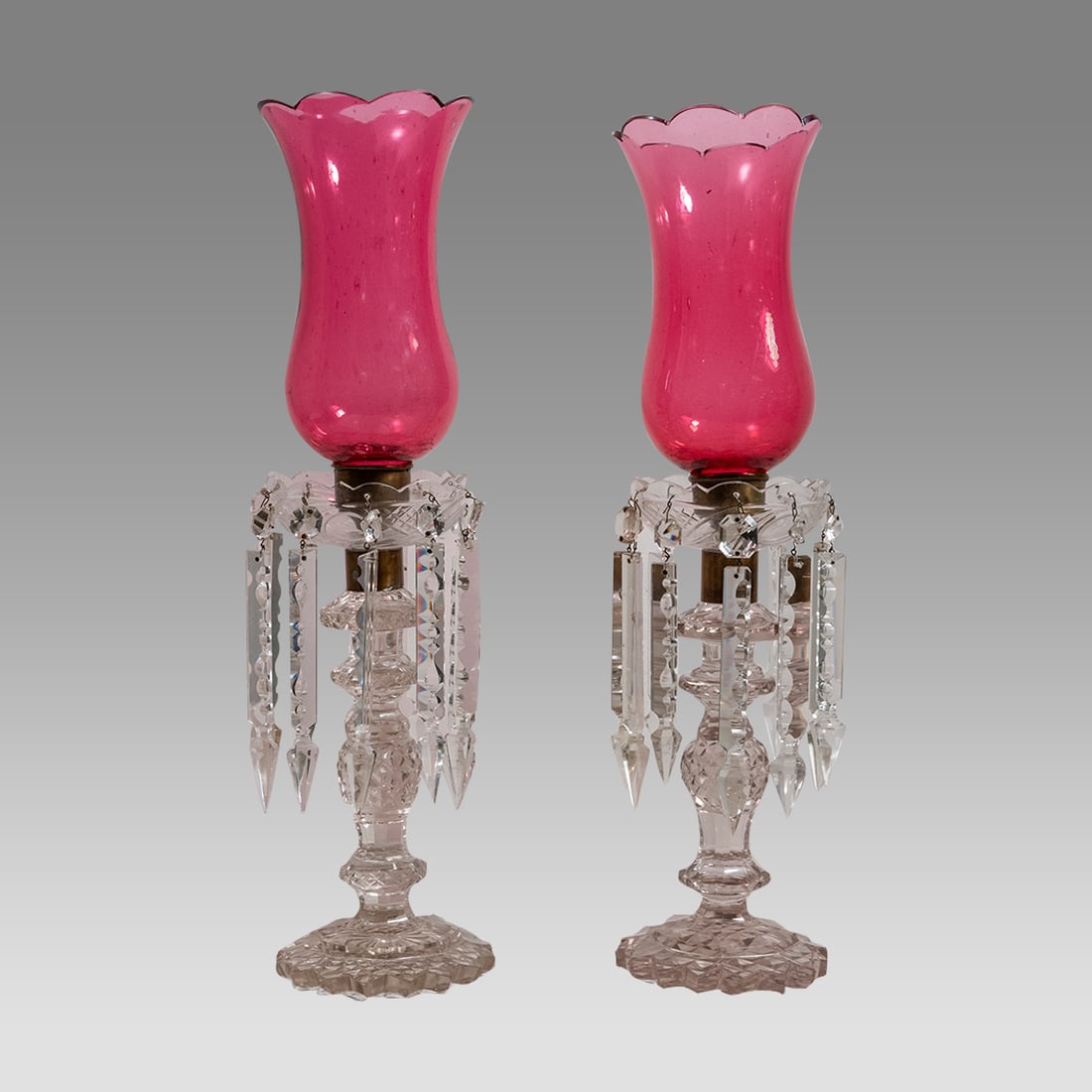 Antique Bohemian Czech Crystal Mantle Pair of Lamps. (1 of 6)