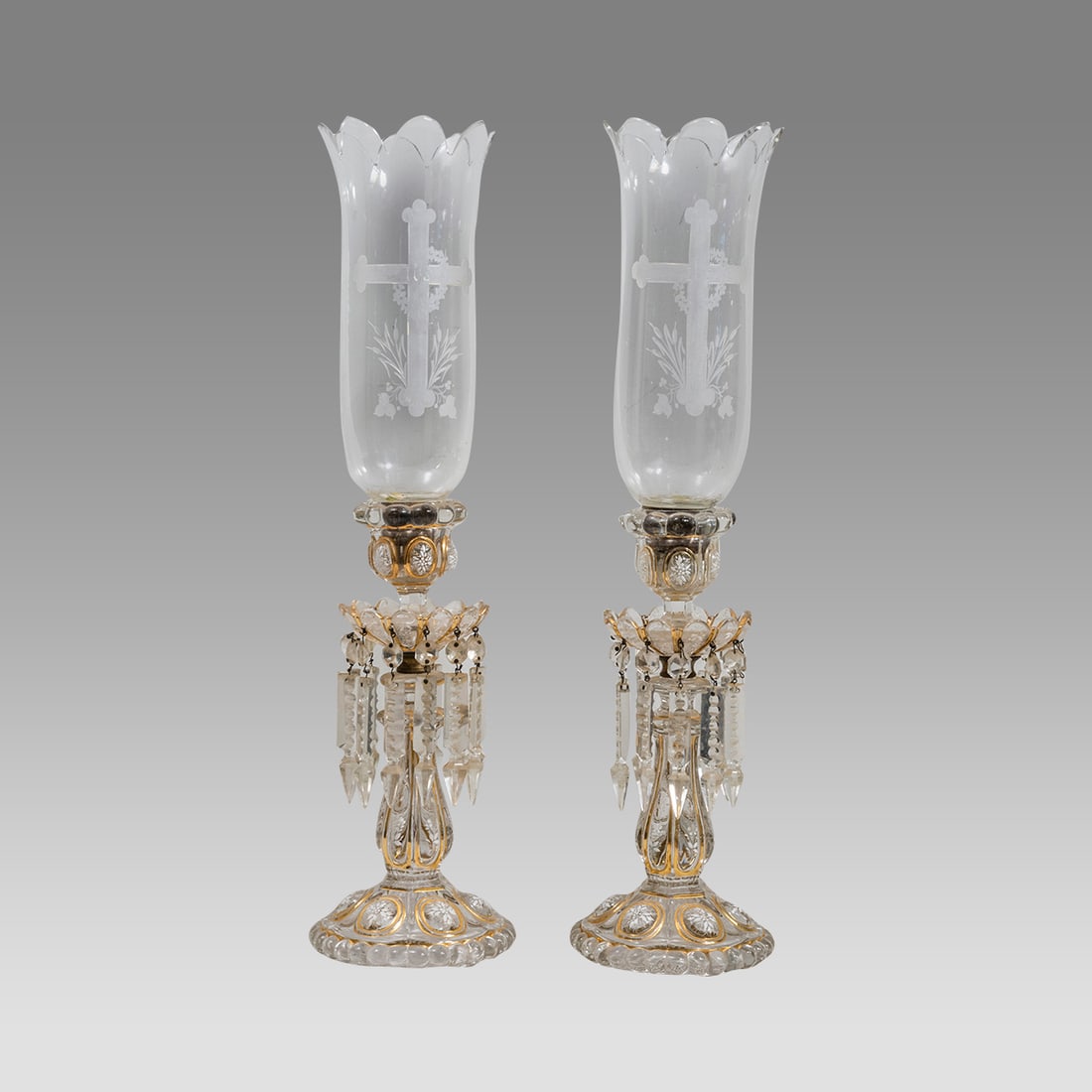 Pair of Baccarat Enameled, Hurricane Candelabras (1 of 1)