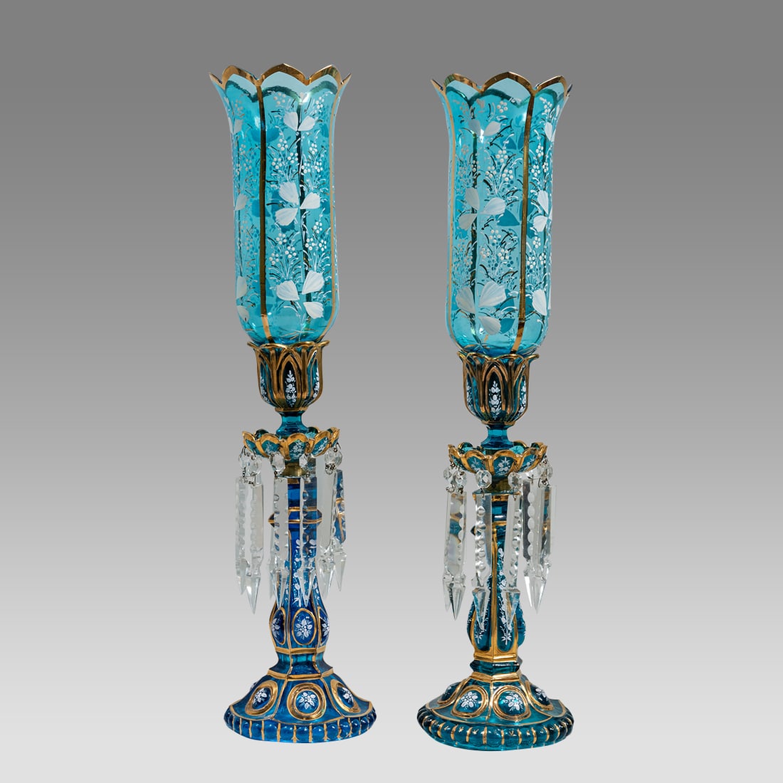 Pair of Baccarat Enameled, Hurricane Candelabras. (1 of 1)