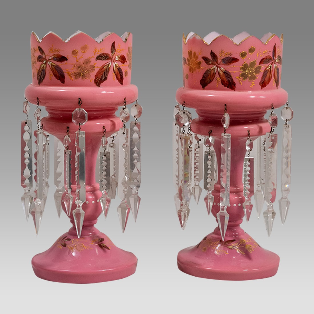 Antique Pair of Victorian Pink Glass Lusters. (1 of 1)