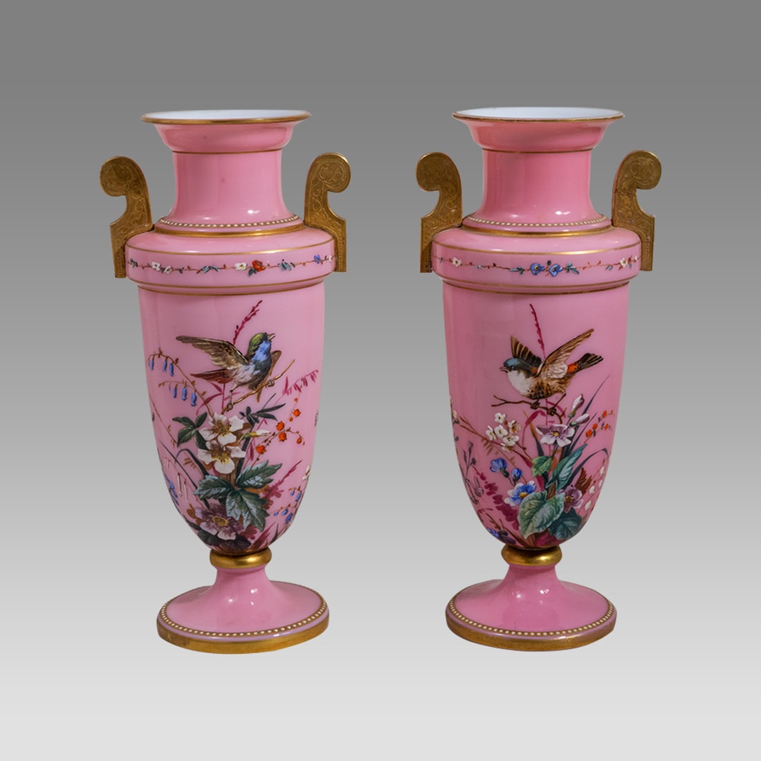 Antique French Pink Opaline Glass Vases. (1 of 3)
