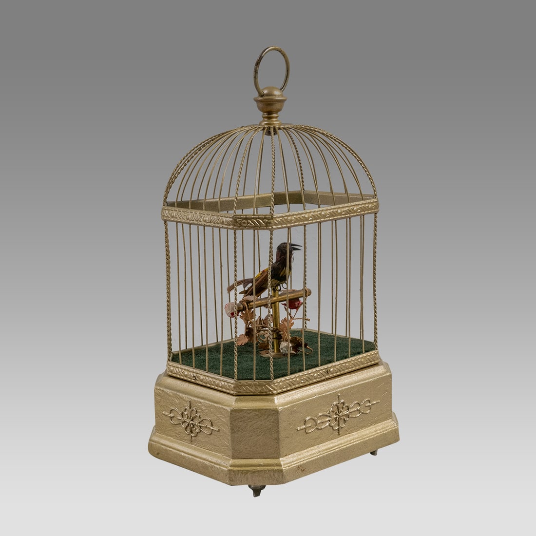 Vintage SInging Bird, Rectangle Cage. (1 of 4)