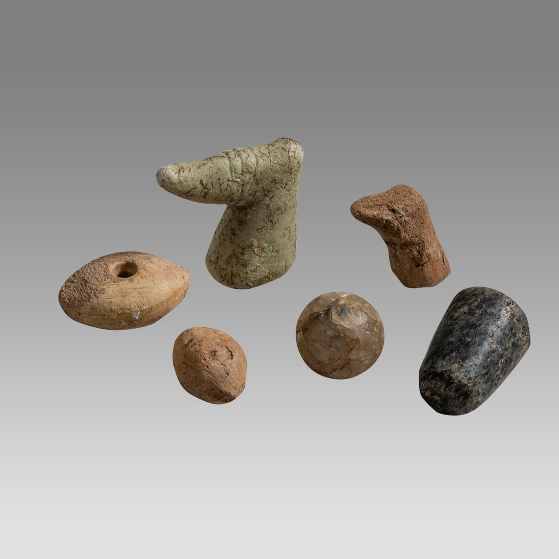 Lot of 6 Ancient Roman Stone and Clay Fragments, Spindle, Misc c.2nd century AD. (1 of 2)