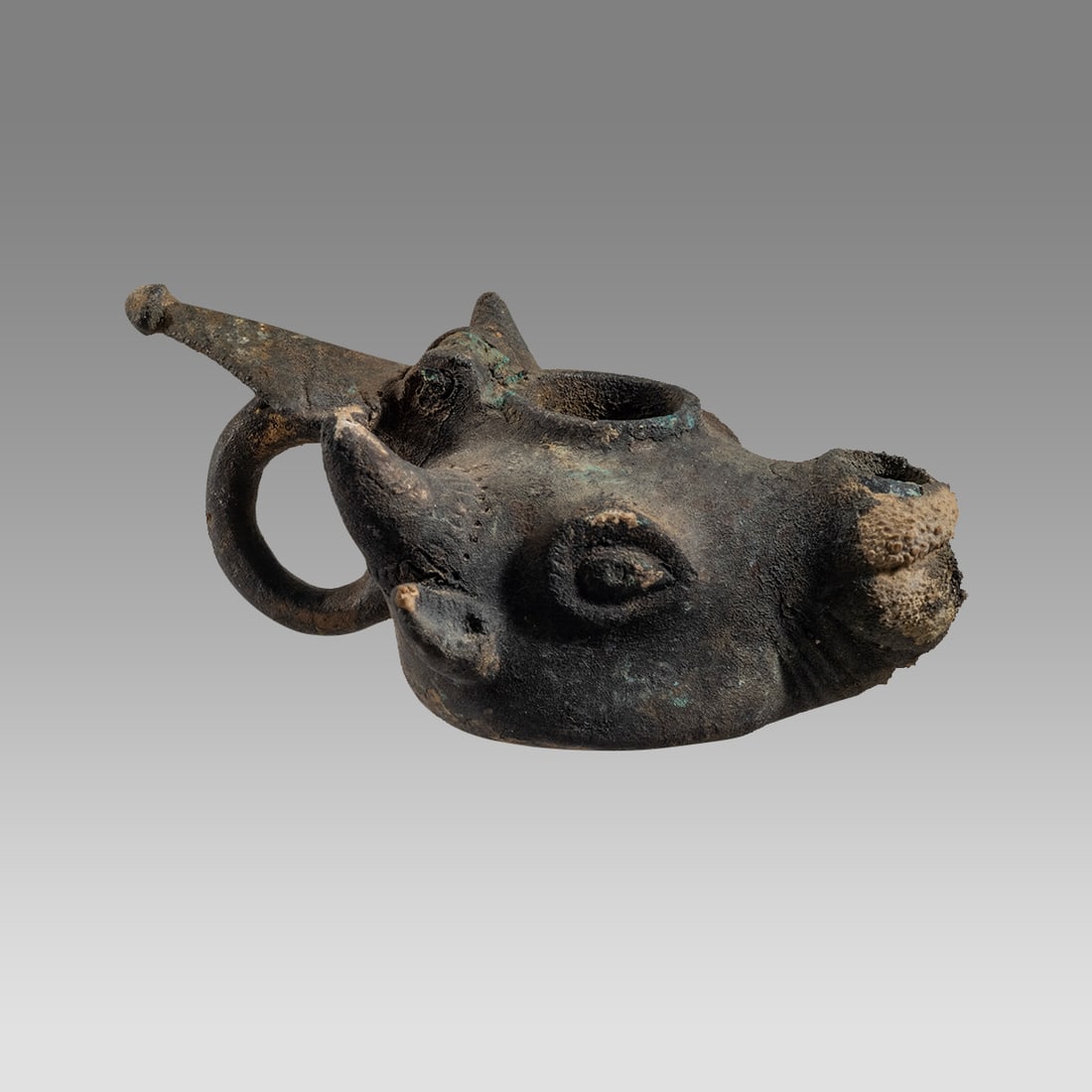 Ancient Roman Bronze Oil Lamp With Bull Head c.1st-2nd century AD. (1 of 2)