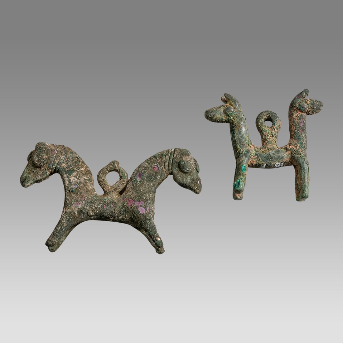 Lot of 2 Ancient Luristan Bronze Double Horse Amulets c.1000 BC. (1 of 2)