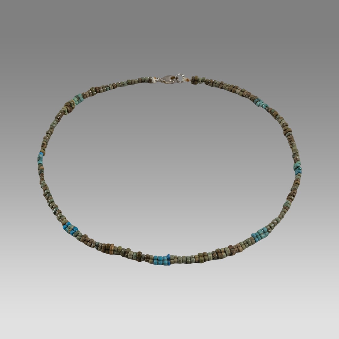 Ancient Egyptian Faience, Necklace c.300-50 BC.: Ancient Egyptian Faience, Necklace c.300-50 BC. Size 17 1/2 inches length. Great Looking single strand Faience Bead necklace. wearable. Provenance: Ex Secret Eyes Gallery New York 1970's-1980's