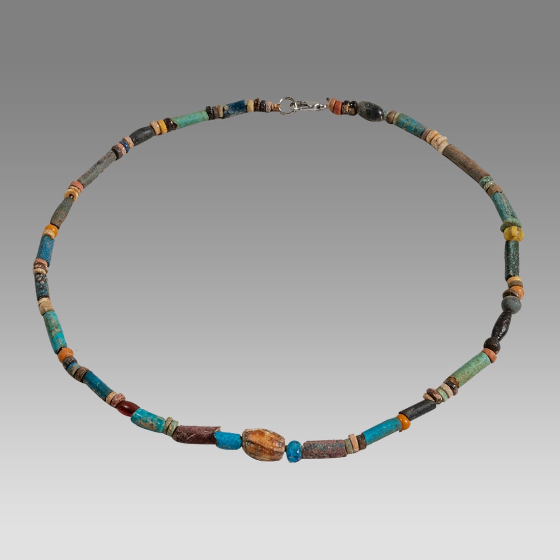 Ancient Egyptian Faience, Necklace c.300-50 BC.: Ancient Egyptian Faience, Necklace c.300-50 BC. Size 16 1/4 inches length. Great Looking single strand Faience Bead necklace. wearable. Provenance: Ex Secret Eyes Gallery New York 1970's-1980's