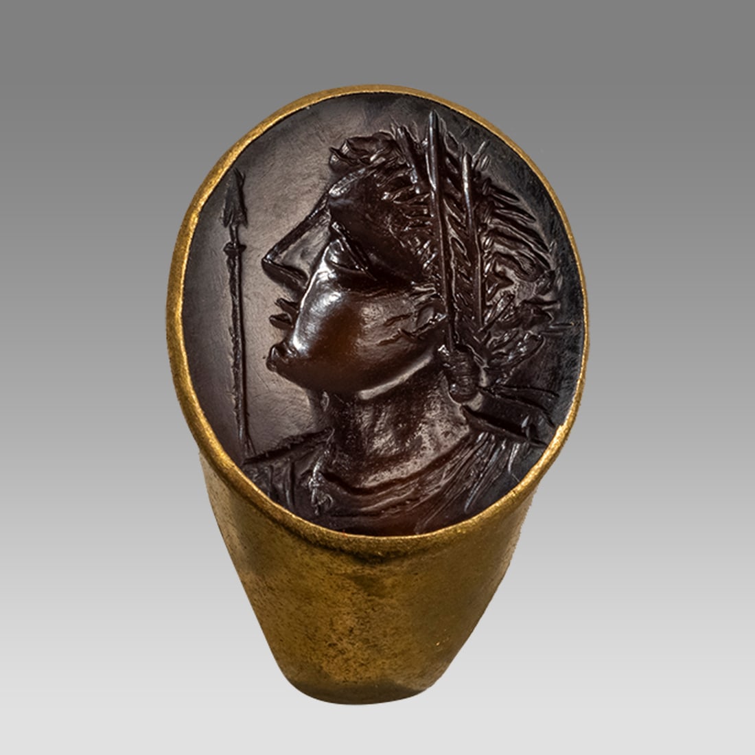 Roman Style High Karat Gold Ring With Carnelian Intaglio. (1 of 2)