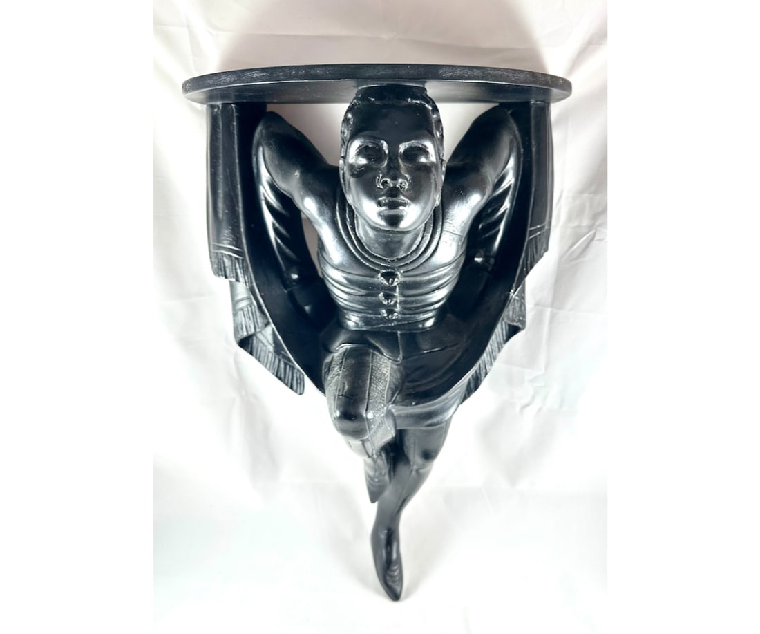 Vintage antique wooden venetian blackamoor Nubian ebonized wall sconce shelf (1 of 5)