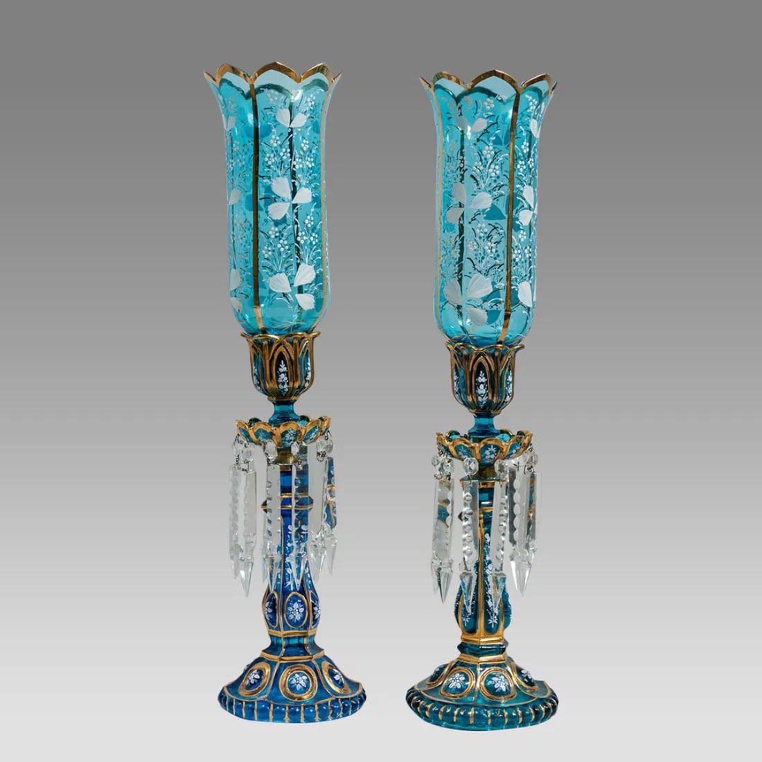 Pair of Baccarat Enameled, Hurricane Candelabras. (1 of 1)