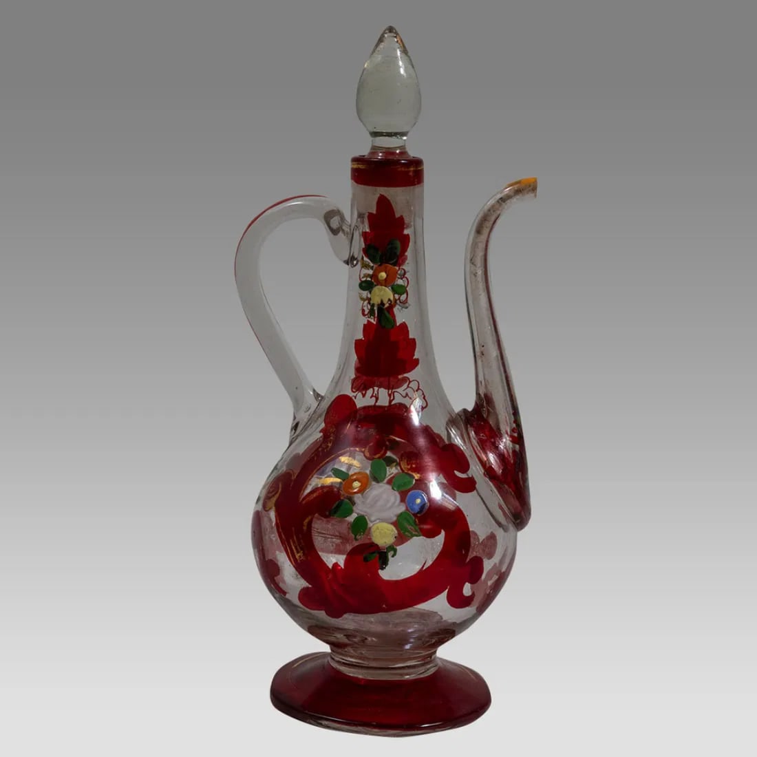 19th century Ottoman Turkish Bohemian Glass Ewer with Stopper. (1 of 2)