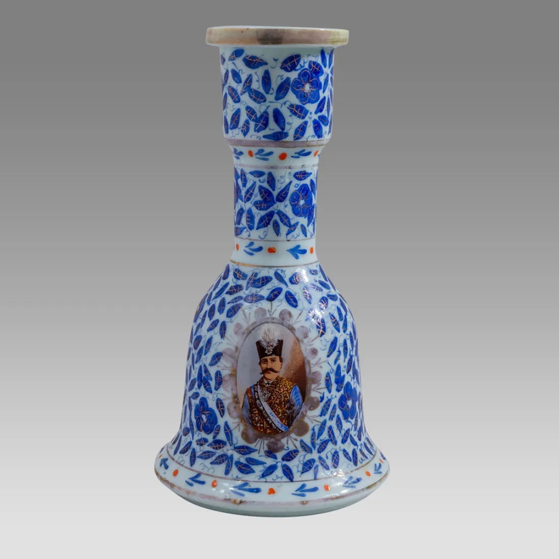 Antique Persian Porcelain Hookah Bottle with Two Shah Portrait. (1 of 3)