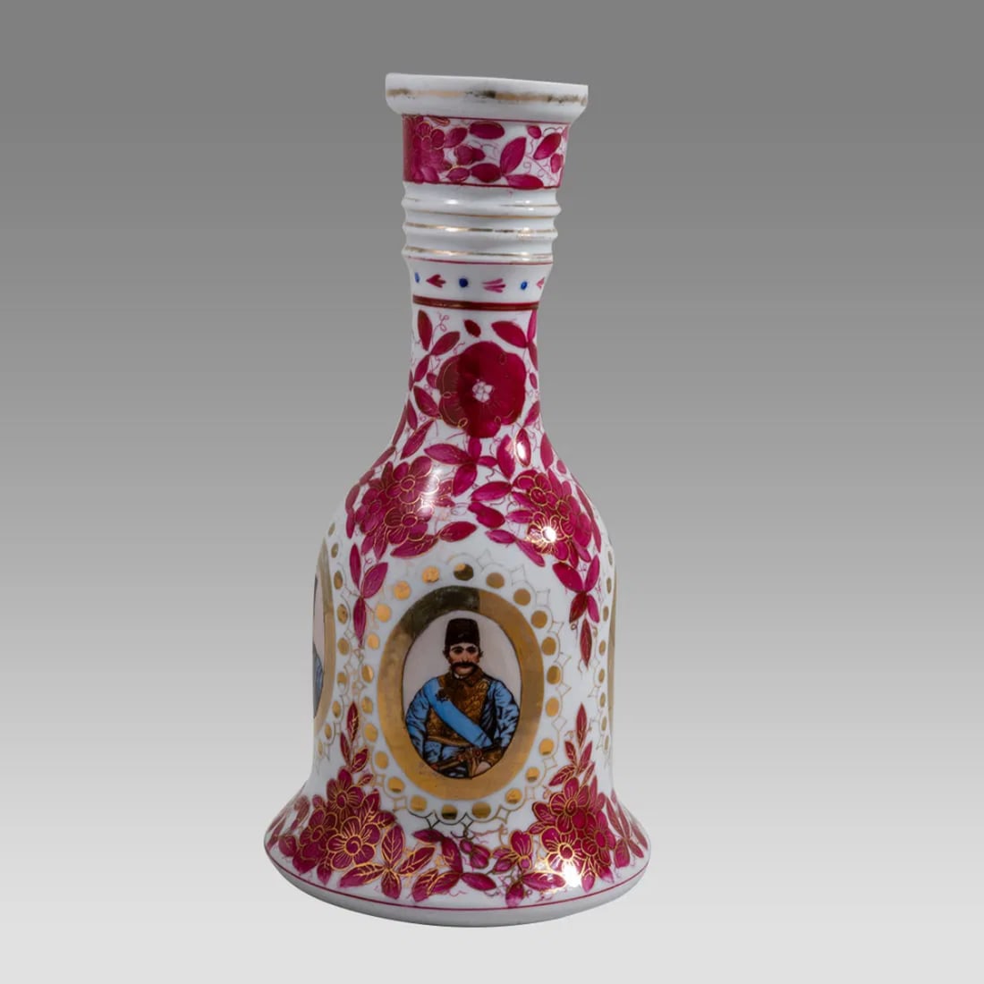 Antique Persian Porcelain Hookah Bottle with Four Shah Portrait. (1 of 3)