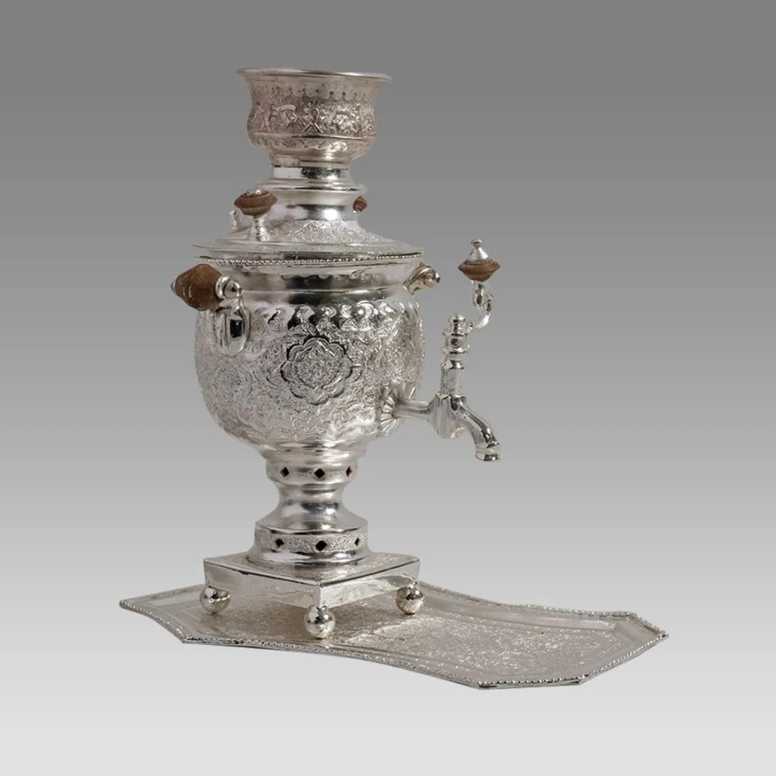 Fine Persian Silver Samovar with Tray. (1 of 3)