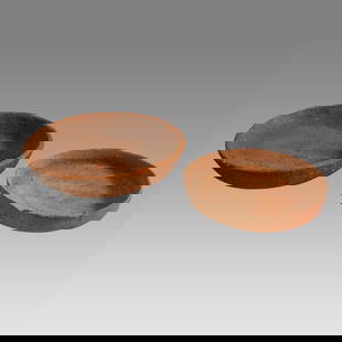 Lot of 2 Ancient Holy Land Iron Age Pottery Bowls c.900 BC.: Lot of 2 Ancient Holy Land Iron Age Pottery Bowls c.900 BC. Size 6 3/4 - 8 1/4 inches diameter, 1 7/8 - 2 5/8 inches high. A collection of 2 red pottery bowls/plate Iron Age daily use in the First