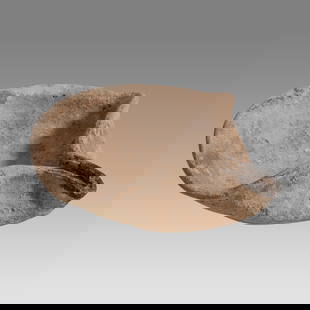 Ancient Holy Land First Temple Oil Lamp Iron Age II c.1200-550 BC.: Ancient Holy First Temple Oil Lamp Iron Age II c.1200-550 BC. Size 4 5/8 inches length, 1 1/2 inch high. Iron Age clay oil lamp with pinched spout with round base dating back to the first temple