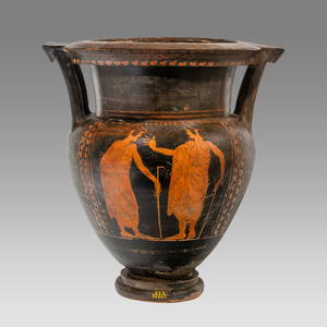 Ancient Etruscan Red-Figured Column Krater Attributed to the Praxias Group, Circa Early 5th Century