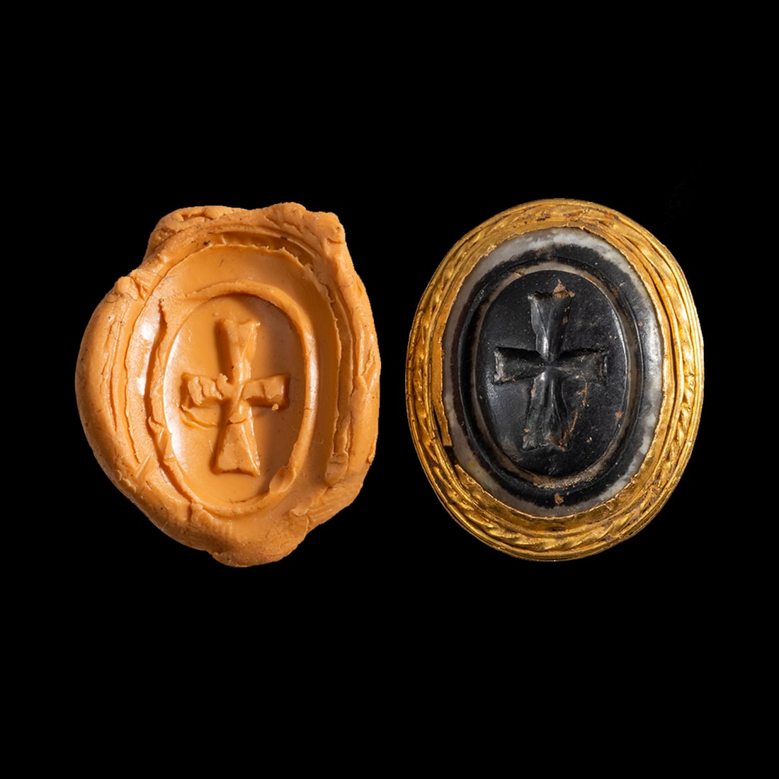 Byzantine Style High Karat Gold Ring With Agate intaglio With Cross. (1 of 2)