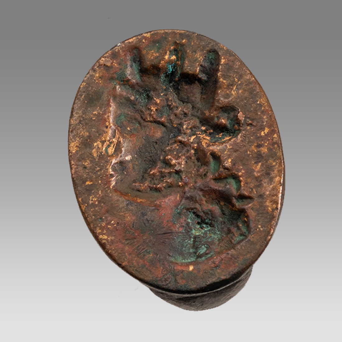Ancient Roman Bronze Ring With Profile of Deity Possibly Poseidon c.100 BC-100 AD. (1 of 2)
