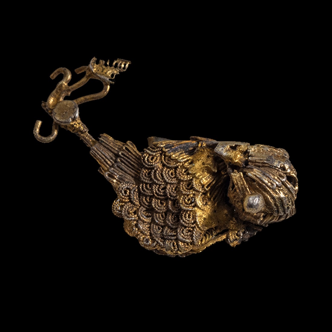 Ancient Roman Britain Bronze Intricate Gilded Fish Earring c.100 AD. (1 of 2)