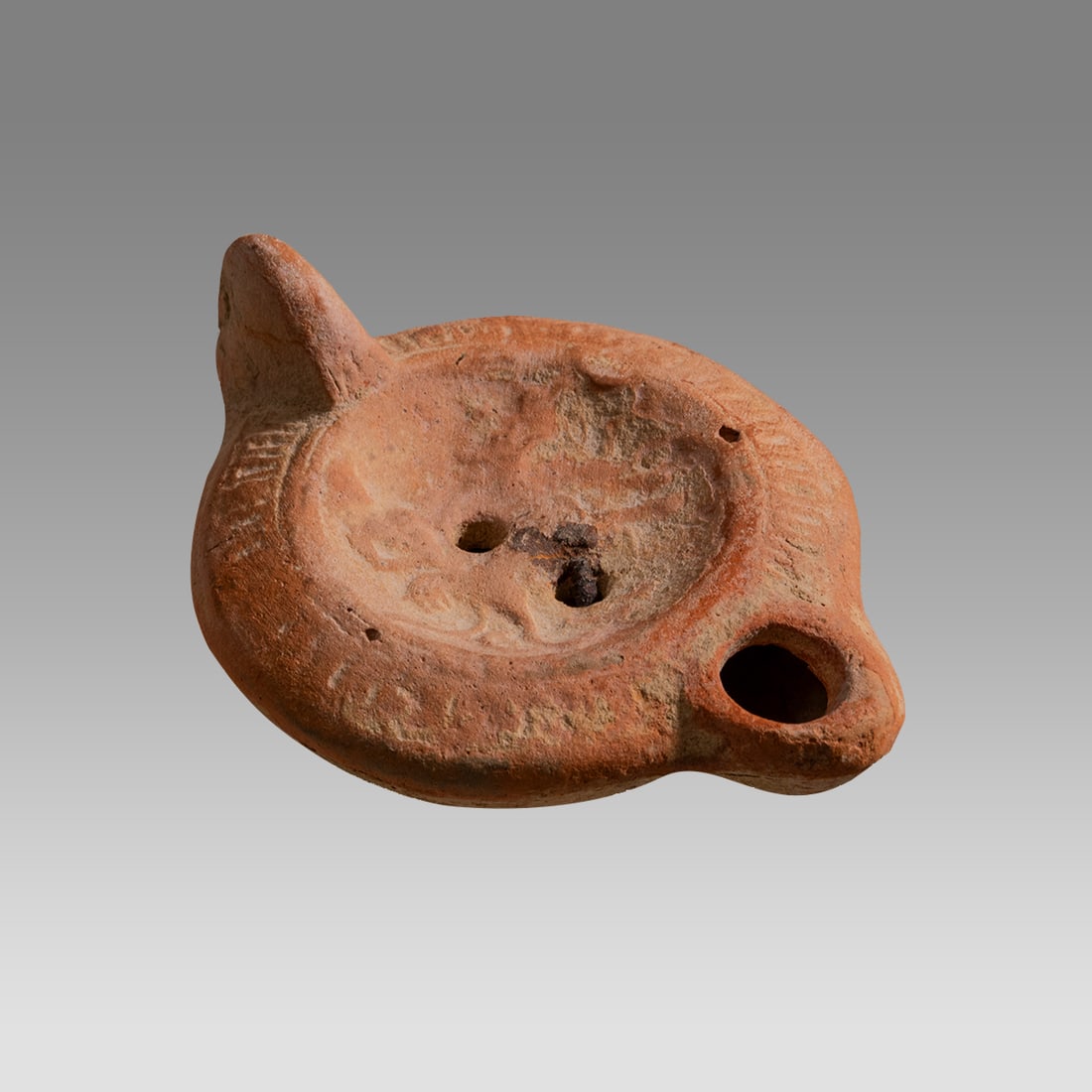 Ancient Roman, Terracotta Oil Lamp With Hercules Fighting Bull c.1st-3rd AD. (1 of 1)