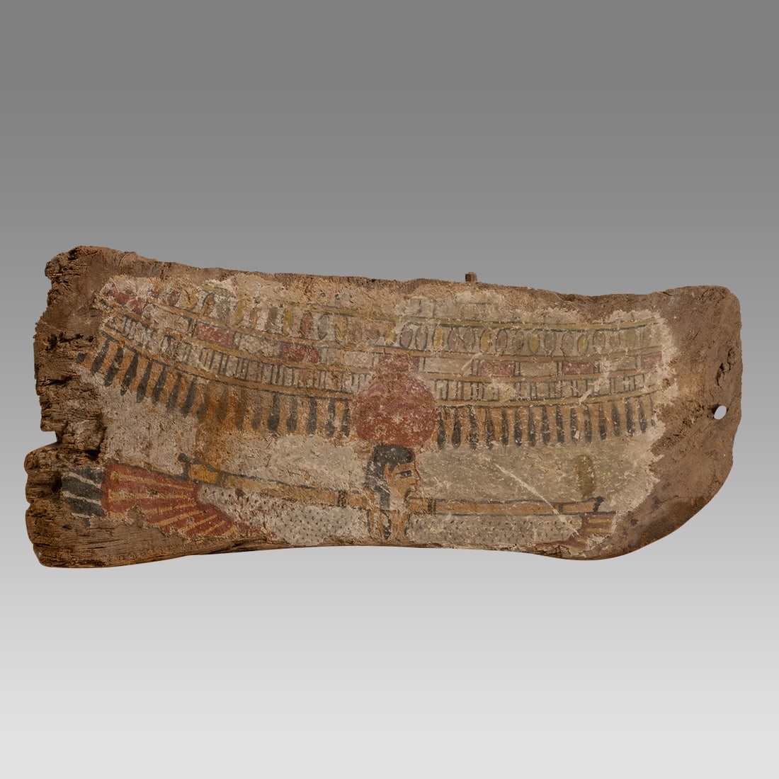 Ancient Egyptian Wood Panel With Isis Late Period c.600-300 BC.: Ancient Egyptian Wood Panel With Isis Late Period c.600-300 BC. Size 15 3/4 inches length, 6 1/2 inches wide. A sarcophagus wood panel fragment painted over gesso decorated with winged Isis. Provenanc