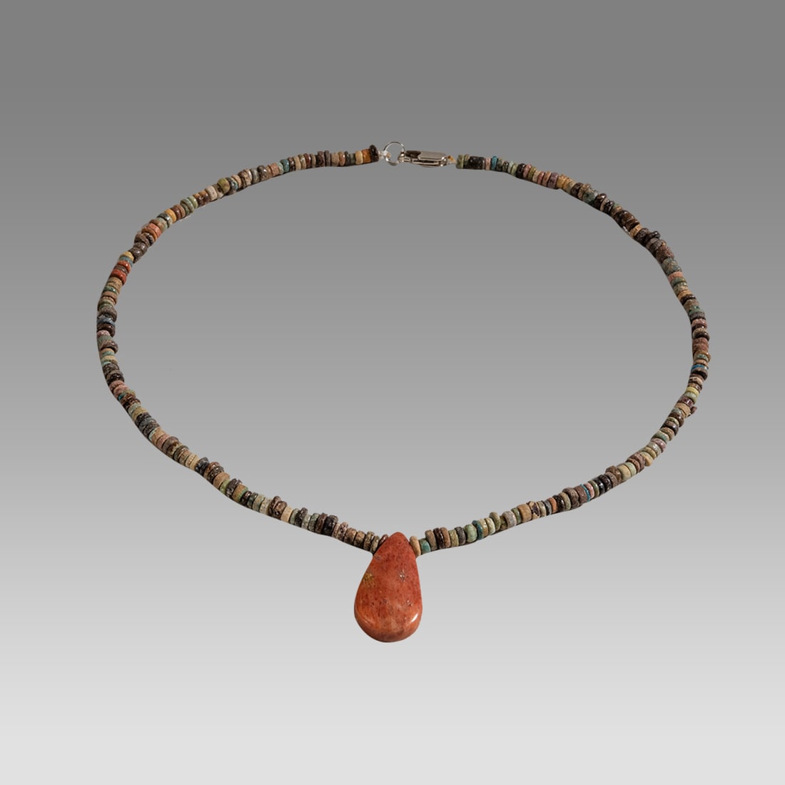 Ancient Egyptian Faience, Bead Necklace c.300-50 BC.: Ancient Egyptian Faience, Bead Necklace c.300-50 BC. Size 16 3/8 inches length. Great Looking single strand Faience Bead necklace with stone amulet. wearable. Provenance: Ex Secret Eyes Gallery New Yo