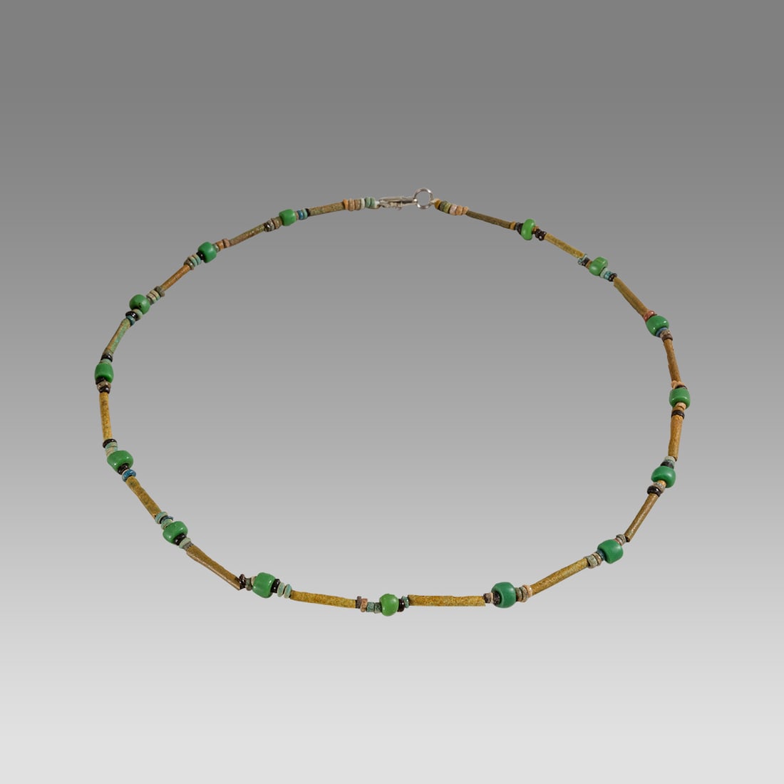Ancient Egyptian Faience, bead Necklace c.300-50 BC.: Ancient Egyptian Faience, bead Necklace c.300-50 BC. Size 18 1/2 inches length. Great Looking single strand Faience Bead necklace. wearable. Provenance: Ex Secret Eyes Gallery New York 1970's-1980's