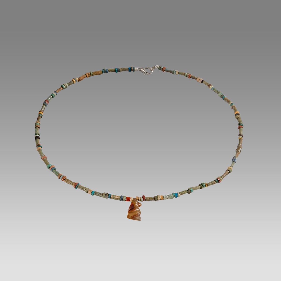 Ancient Egyptian Faience, bead Necklace c.300-50 BC.: Ancient Egyptian Faience, bead Necklace c.300-50 BC. Size 16 inches length. Great Looking single strand Faience Bead necklace. wearable. Provenance: Ex Secret Eyes Gallery New York 1970's-1980's