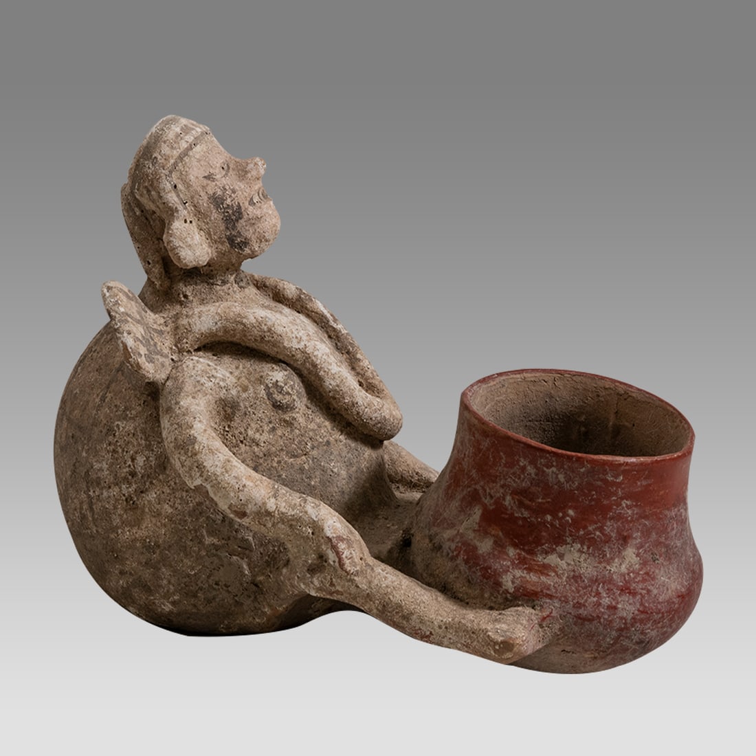 Aztec Seated Figure Holding Olla Ca. 1200 - 1400 A.D. (1 of 3)