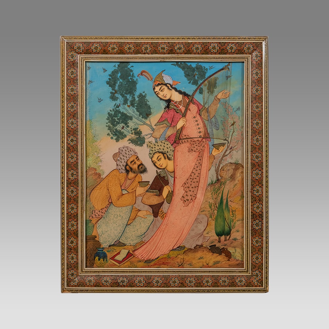 Persian Miniature Painting in Khatam Inlaid Frame. (1 of 1)