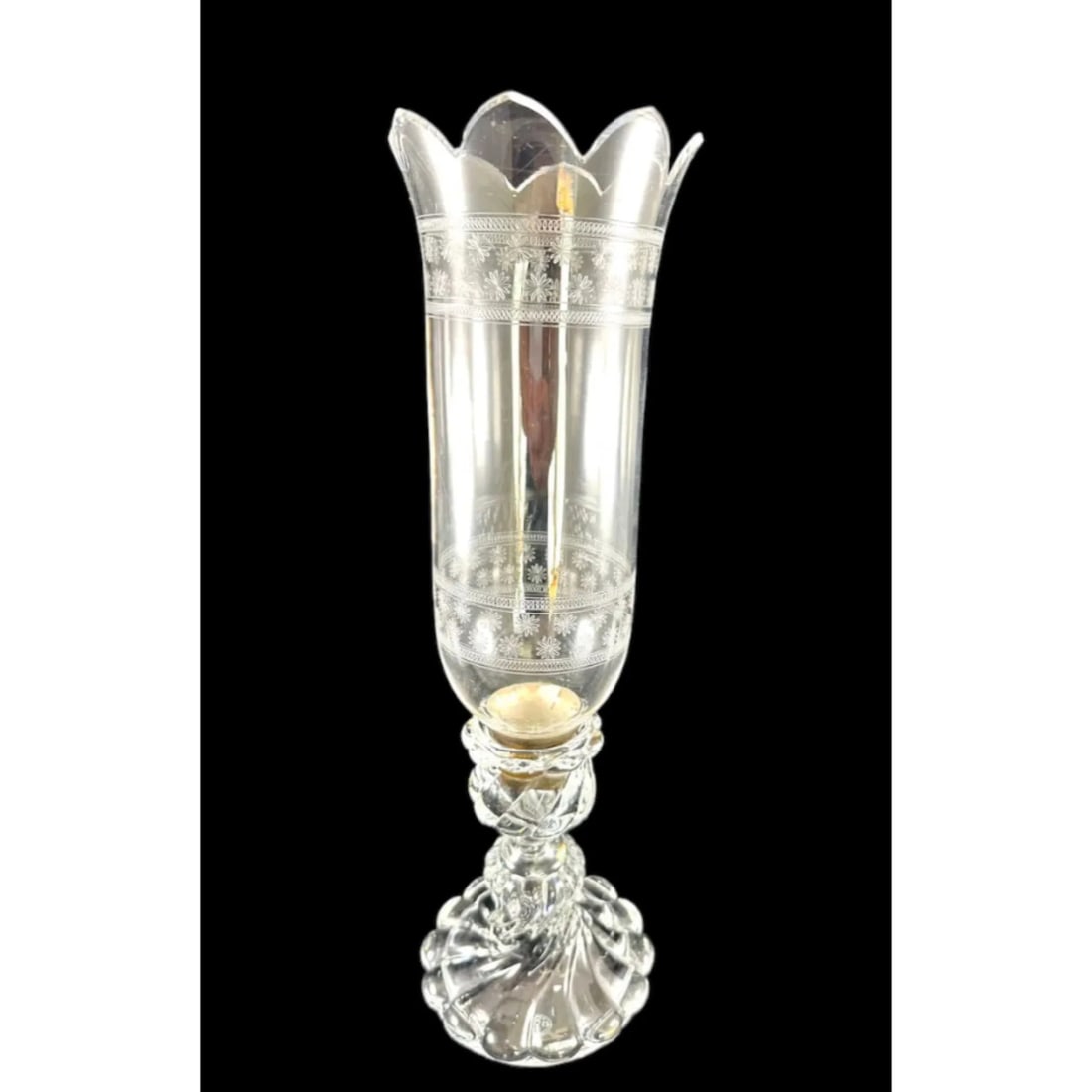 Vintage signed baccarat etched fleur-de-lis hurricane shade candlestick (1 of 2)