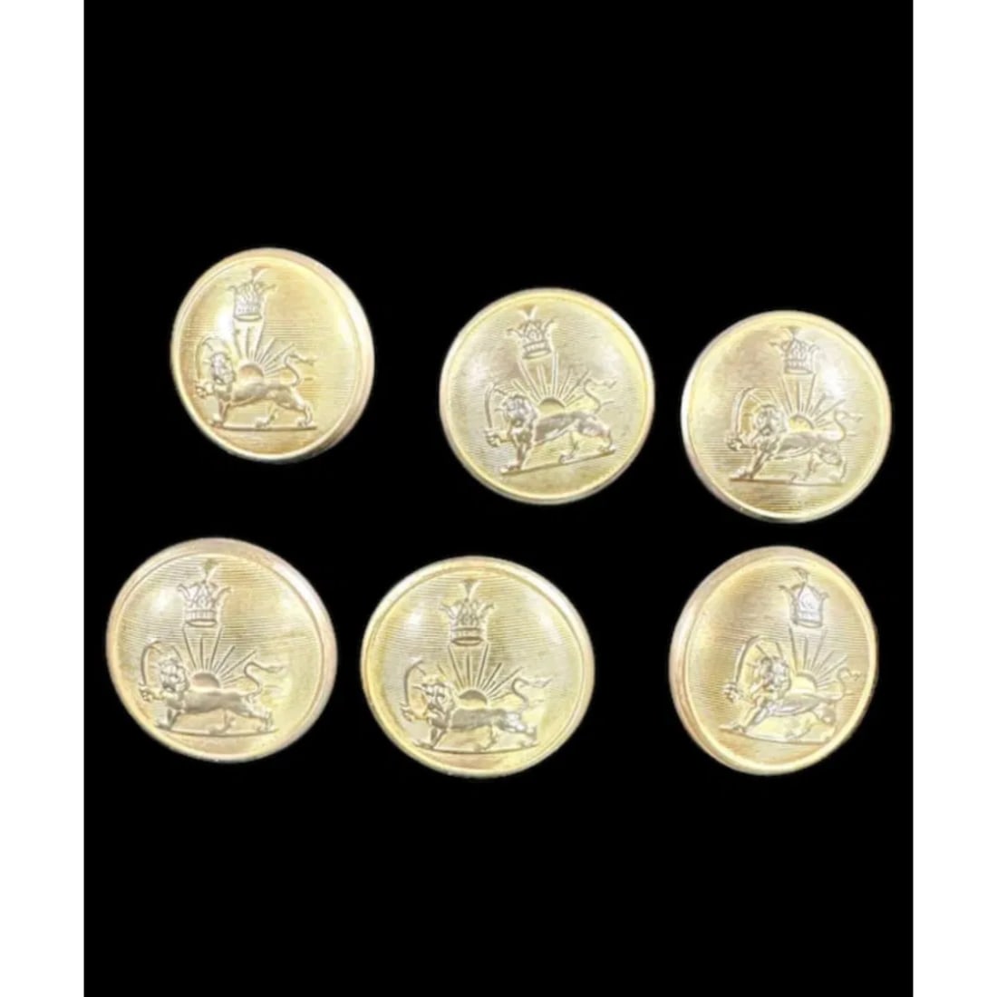 Set of 6 Pahlavi Iran Persia bronze military buttons, lion and the sun SPORRONG Sweden (1 of 2)