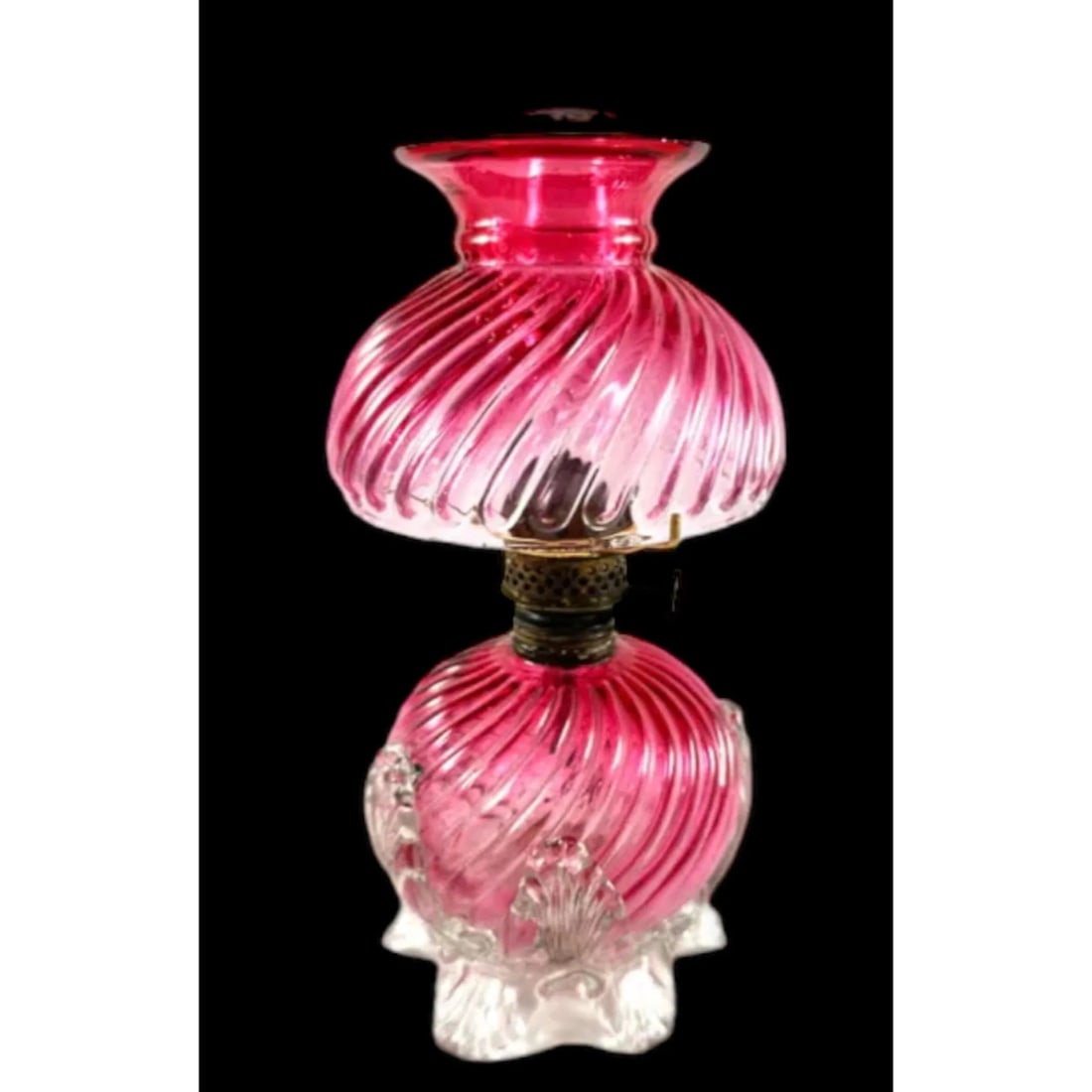 1890’s Antique rare amberina rib swirl mini miniature footed oil lamp (1 of 2)