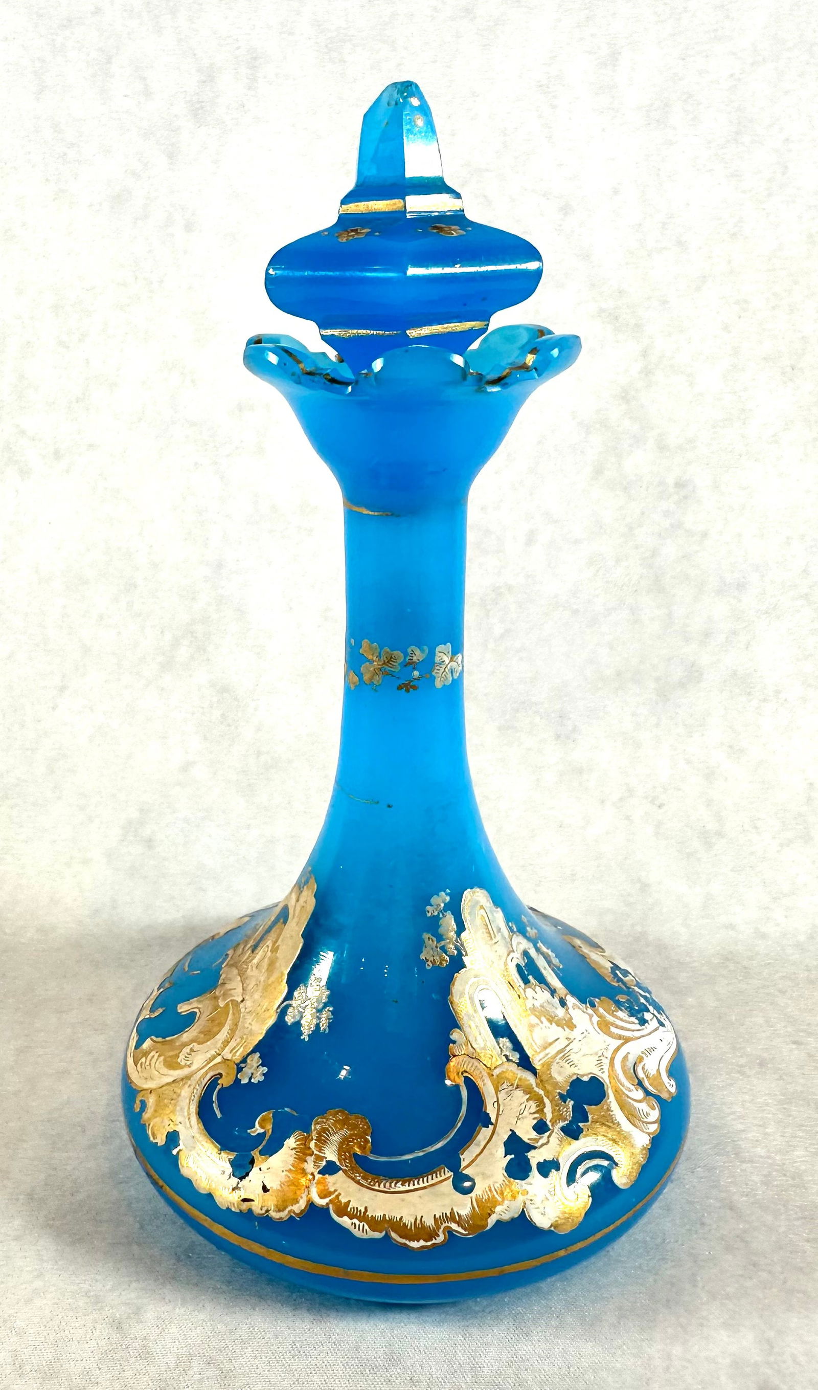 Antique French opaline enameled glass perfume bottle , 19th century (1 of 5)