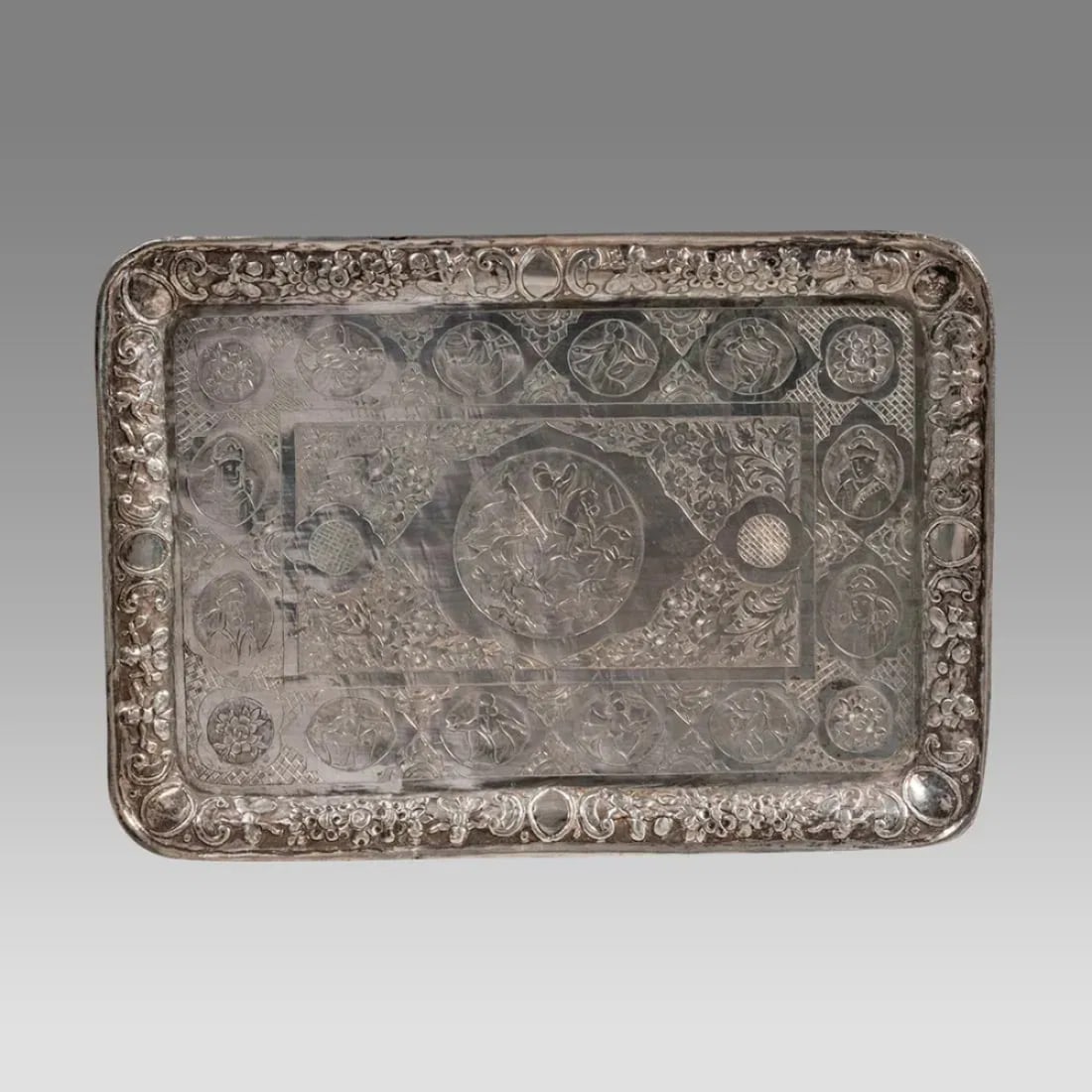 Fine Persian Silver Tray. (1 of 3)
