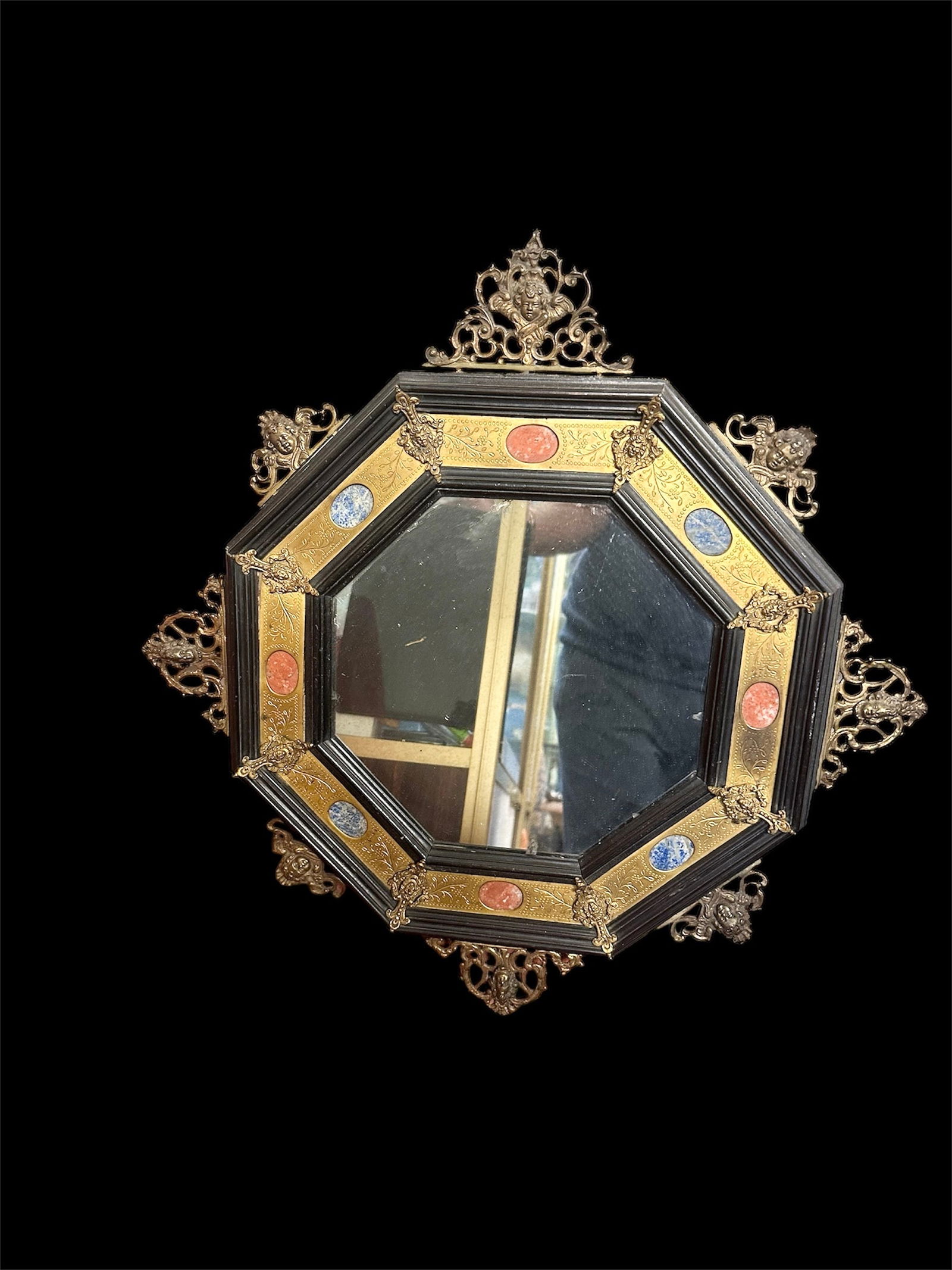 19th century Italian, Grand Tour Renaissance Style Bronze Mirror With Lapis, Jasper (1 of 4)