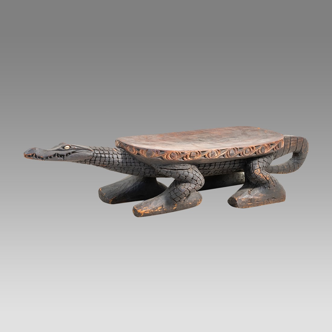 AFRICAN, Ivory Coast , Mali. CARVED WOOD CROCODILE BENCH. (1 of 6)