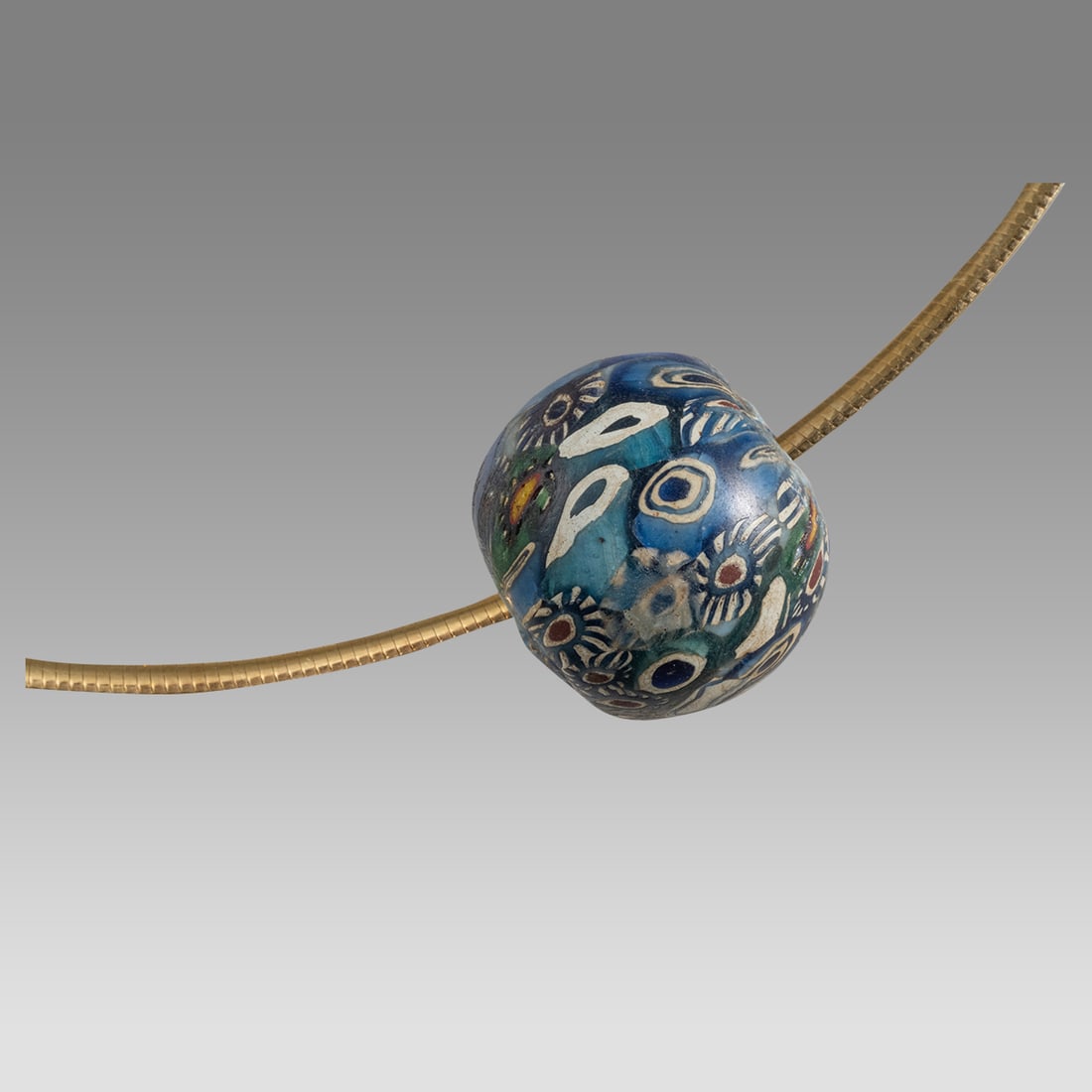 14k Gold Necklace with African Mosaic Millefiori Trade Bead.: 14k Gold Necklace with African Mosaic Millefiori Trade Bead. Size 16 inches length, weight 6.82 grams. Bead size 22 mm. 14k marked gold necklace with beauitufl mosaic trade bead. wearable.