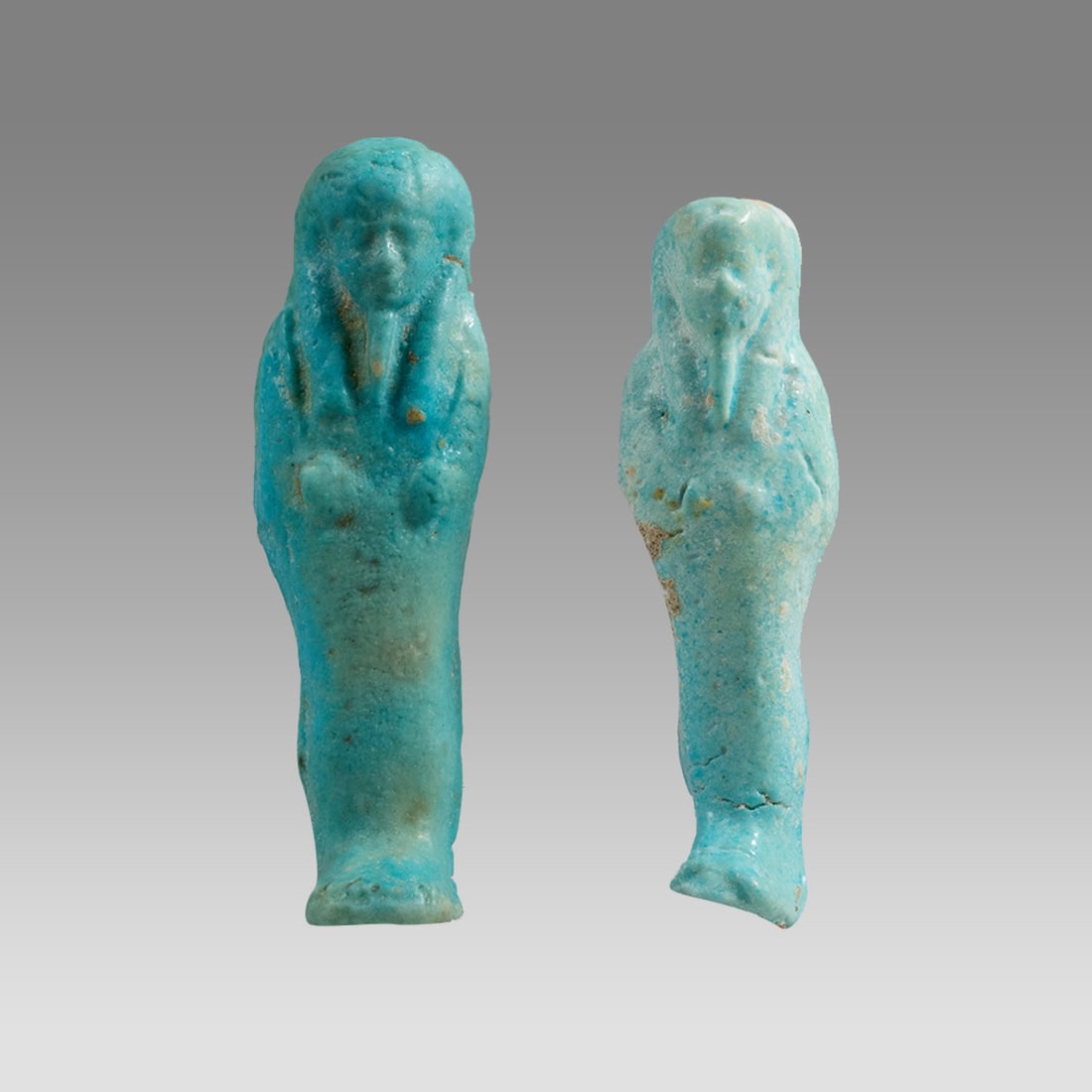 Lot of 2 Ancient Egyptian Blue Faience Ushabti Figures Late Period c.700-30 BCE. (1 of 2)