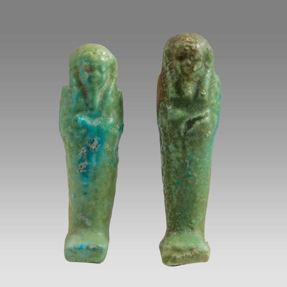 Lot of 2 Ancient Egyptian Green Faience Ushabti Figures Late Period c.700-30 BCE. (1 of 2)