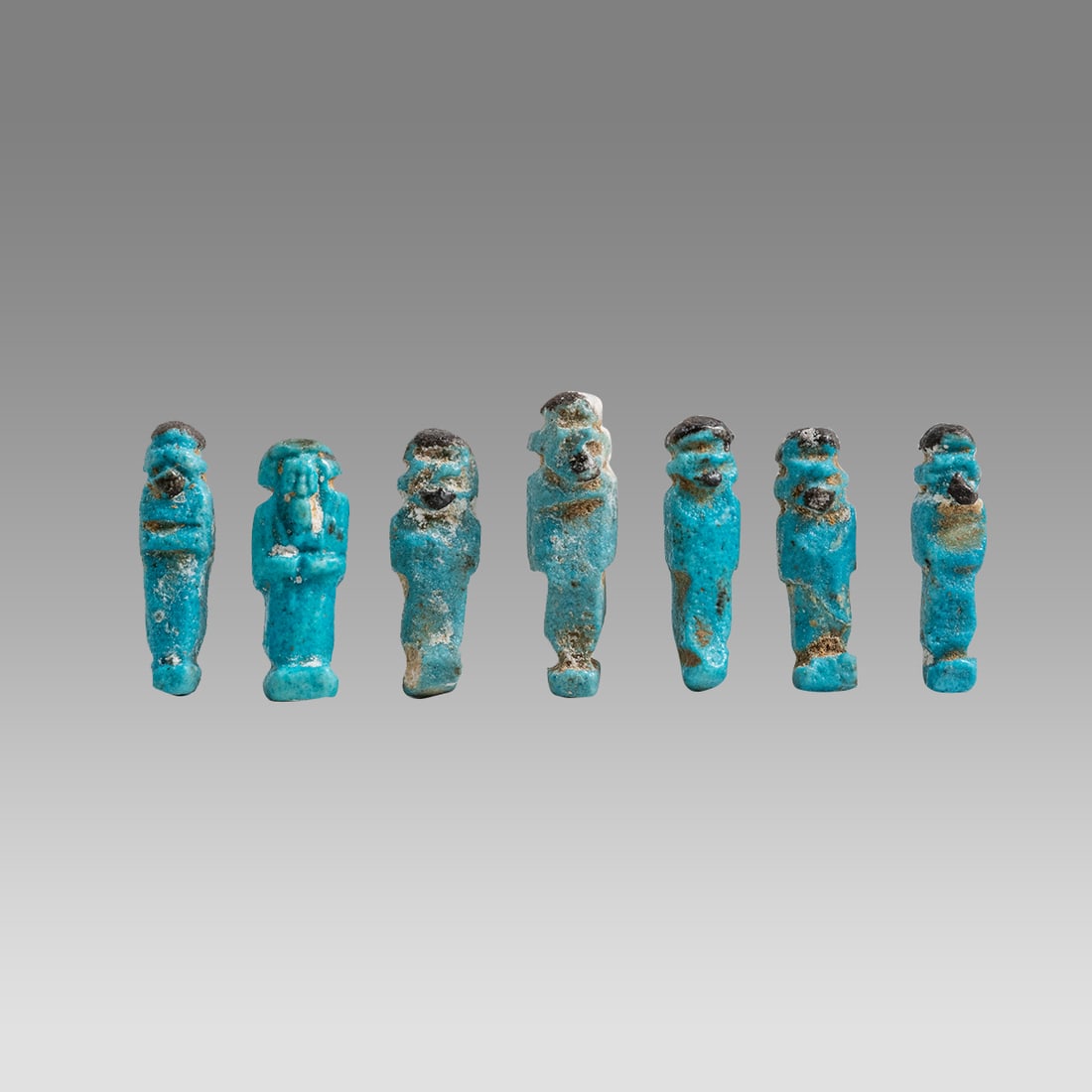 Lot of 7 Ancient Egyptian Blue Faience Ushabti Figures Late Period c.700-30 BCE. (1 of 2)