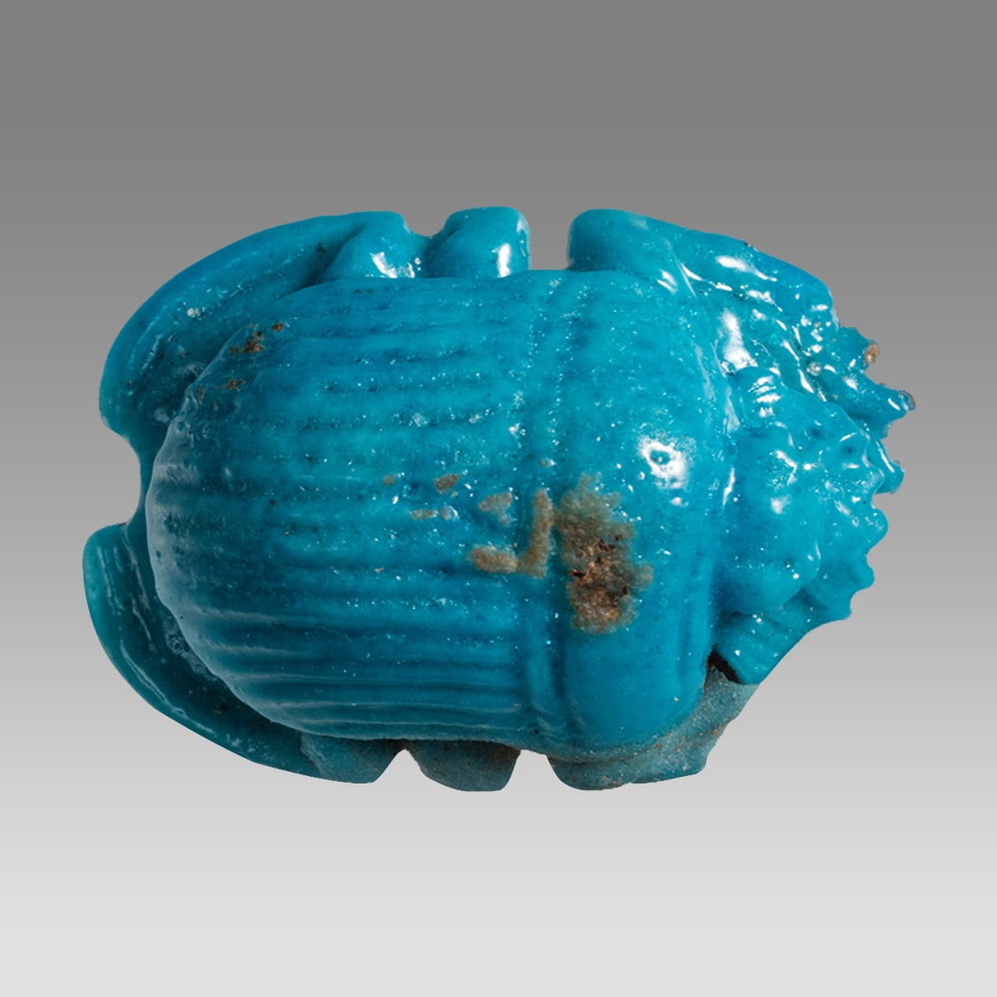 Ancient Egyptian Blue Faience Button Scarab c.663-525 BC. (1 of 2)