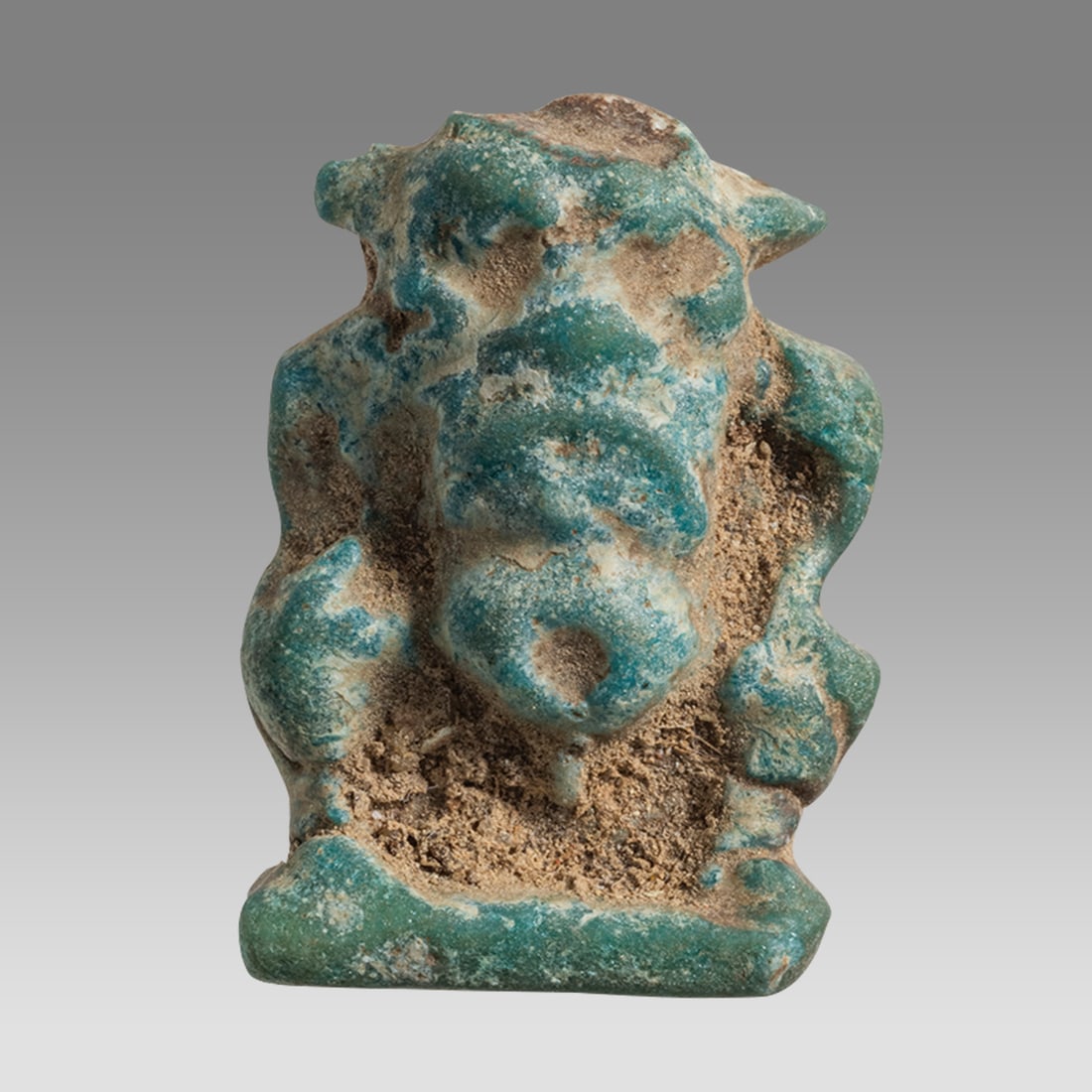 Ancient Egyptian Green Faience Bes Amulet c.663-525 BC. (1 of 2)