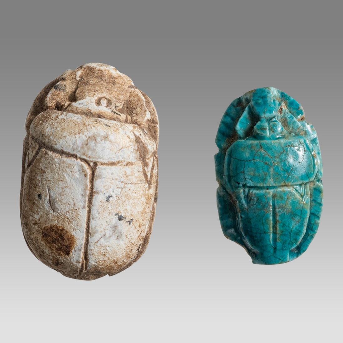 Lot of 2 Ancient Egyptian Steatite Stone Scarabs c.1500-1100 BCE. (1 of 2)