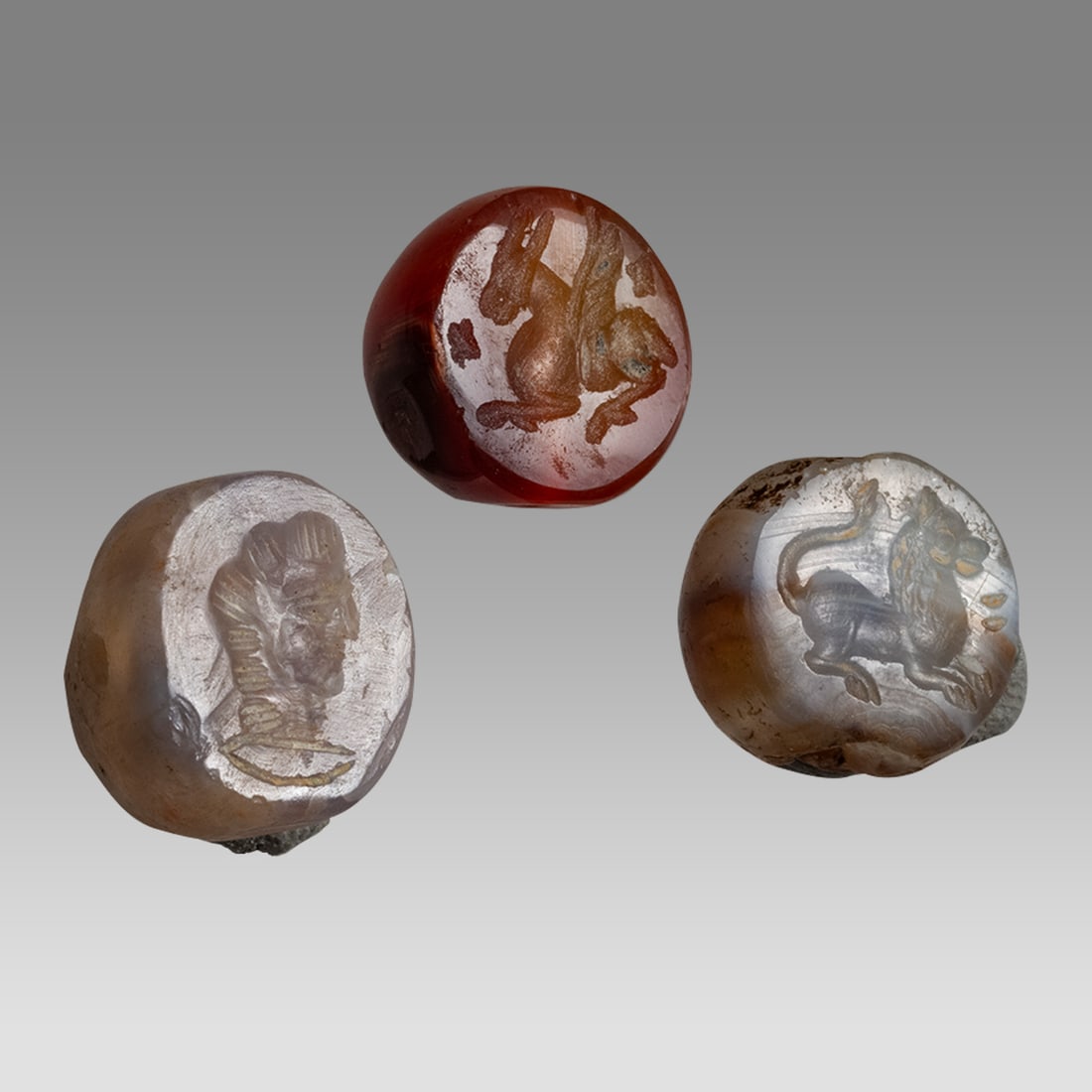 Lot of 3 Ancient Sasanian Agate Stamp Seals c.6th century AD. (1 of 2)
