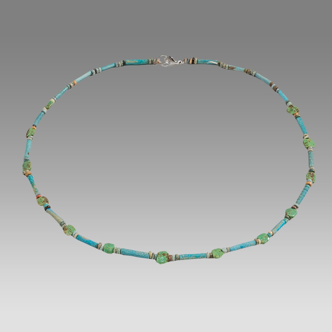 Ancient Egyptian Faience, Necklace c.300-50 BC.: Ancient Egyptian Faience, Necklace c.300-50 BC. Size 18 inches length. Great Looking single strand Faience Bead necklace. wearable. Provenance: Ex Secret Eyes Gallery New York 1970's-1980's
